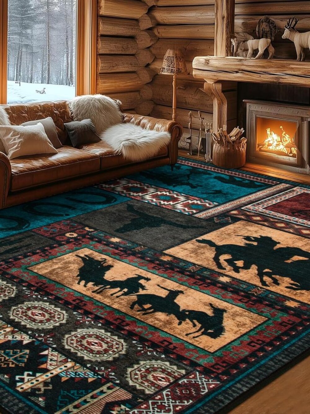 Western Rug 5x7 Rustic Cabin Area Rug Washable Southwestern Rugs Low Pile Soft T